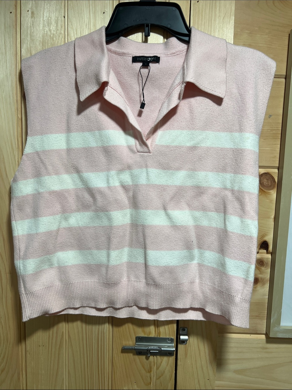 Papermoon Pink and White Striped Sleeveless Polo Tank